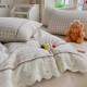Lenjerie de Pat Premium 4 Piese, Bumbac 100%, cu Volănașe din Dantelă,Cearceaf Roz - Salvie, LBB-007 Lenjerii 100% Bumbac
