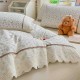 Lenjerie de Pat Premium 4 Piese, Bumbac 100%, cu Volănașe din Dantelă,Cearceaf Crem - Gri, LBB-009 Lenjerii 100% Bumbac