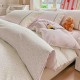 Lenjerie de Pat Premium 4 Piese, Bumbac 100%, cu Volănașe din Dantelă,Cearceaf Crem - Roz, LBB-010 Lenjerii 100% Bumbac