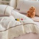 Lenjerie de Pat Premium 4 Piese, Bumbac 100%, cu Volănașe din Dantelă,Cearceaf Crem - Roz, LBB-010 Lenjerii 100% Bumbac