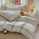 Lenjerie de Pat Premium 4 Piese, Bumbac 100%, cu Volănașe din Dantelă,Cearceaf Crem - Bej, LBB-011 Lenjerii 100% Bumbac