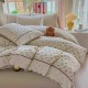 Lenjerie de Pat Premium 4 Piese, Bumbac 100%, cu Volănașe din Dantelă,Cearceaf Crem - Bej, LBB-013 Lenjerii 100% Bumbac