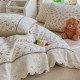 Lenjerie de Pat Premium 4 Piese, Bumbac 100%, cu Volănașe din Dantelă,Cearceaf Crem - Bej, LBB-013 Lenjerii 100% Bumbac