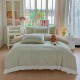 Lenjerie de Pat Premium 4 Piese, Bumbac 100%, cu Volănașe din Dantelă,Cearceaf Verde - Crem, LBB-014 Lenjerii 100% Bumbac