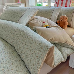 Lenjerie de Pat Premium 4 Piese, Bumbac 100%, cu Volănașe din Dantelă,Cearceaf Gri - Alb, LBB-016