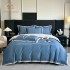 Lenjerie de Pat Premium Satin Deluxe cu Broderie Elegantă, Bumbac 100%, 4 Piese, Albastru, LBB-022