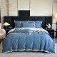 Lenjerie de Pat Premium Satin Deluxe cu Broderie Elegantă, Bumbac 100%, 4 Piese, Albastru, LBB-022 Lenjerii 100% Bumbac
