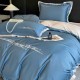 Lenjerie de Pat Premium Satin Deluxe cu Broderie Elegantă, Bumbac 100%, 4 Piese, Albastru, LBB-022 Lenjerii 100% Bumbac