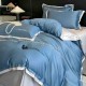 Lenjerie de Pat Premium Satin Deluxe cu Broderie Elegantă, Bumbac 100%, 4 Piese, Albastru, LBB-022 Lenjerii 100% Bumbac