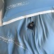 Lenjerie de Pat Premium Satin Deluxe cu Broderie Elegantă, Bumbac 100%, 4 Piese, Albastru, LBB-022 Lenjerii 100% Bumbac