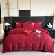 Lenjerie de Pat Premium Satin Deluxe cu Broderie Elegantă, Bumbac 100%, 4 Piese, Rosu Bordo, LBB-023 Lenjerii 100% Bumbac