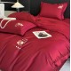 Lenjerie de Pat Premium Satin Deluxe cu Broderie Elegantă, Bumbac 100%, 4 Piese, Rosu Bordo, LBB-023 Lenjerii 100% Bumbac