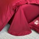 Lenjerie de Pat Premium Satin Deluxe cu Broderie Elegantă, Bumbac 100%, 4 Piese, Rosu Bordo, LBB-023 Lenjerii 100% Bumbac
