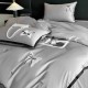 Lenjerie de Pat Premium Satin Deluxe cu Broderie Elegantă, Bumbac 100%, 4 Piese, Gri, LBB-026 Lenjerii 100% Bumbac