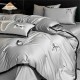 Lenjerie de Pat Premium Satin Deluxe cu Broderie Elegantă, Bumbac 100%, 4 Piese, Gri, LBB-026 Lenjerii 100% Bumbac