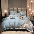 Lenjerie de Pat Premium Satin Deluxe cu Broderie Elegantă, Bumbac 100%, 4 Piese, Bleu Floral Baroc, LBB-027