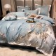 Lenjerie de Pat Premium Satin Deluxe cu Broderie Elegantă, Bumbac 100%, 4 Piese, Bleu Floral Baroc, LBB-027 Lenjerii 100% Bumbac