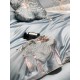 Lenjerie de Pat Premium Satin Deluxe cu Broderie Elegantă, Bumbac 100%, 4 Piese, Bleu Floral Baroc, LBB-027 Lenjerii 100% Bumbac