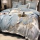 Lenjerie de Pat Premium Satin Deluxe cu Broderie Elegantă, Bumbac 100%, 4 Piese, Bleu Floral Baroc, LBB-027 Lenjerii 100% Bumbac