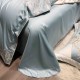 Lenjerie de Pat Premium Satin Deluxe cu Broderie Elegantă, Bumbac 100%, 4 Piese, Bleu Floral Baroc, LBB-027 Lenjerii 100% Bumbac
