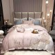 Lenjerie de Pat Premium Satin Deluxe cu Broderie Elegantă, Bumbac 100%, 4 Piese, Roz Pudrat Floral Baroc, LBB-025 Lenjerii 100% Bumbac