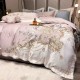 Lenjerie de Pat Premium Satin Deluxe cu Broderie Elegantă, Bumbac 100%, 4 Piese, Roz Pudrat Floral Baroc, LBB-025 Lenjerii 100% Bumbac