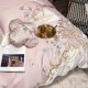 Lenjerie de Pat Premium Satin Deluxe cu Broderie Elegantă, Bumbac 100%, 4 Piese, Roz Pudrat Floral Baroc, LBB-025 Lenjerii 100% Bumbac
