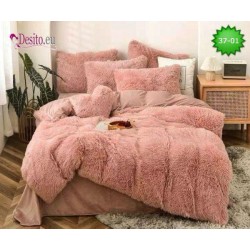 Lenjerie Fluffy Roz pudra 6 Piese Pat Dublu – Moale, Călduroasă și Elegantă, LCF-007