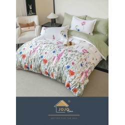 Lenjerie Pat Dublu 6 Piese cu Cearșaf cu Elastic – Bumbac Finet, Model Flori de Câmp Multicolore, LDE-205