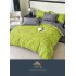 Lenjerie Pat Dublu 6 Piese cu Cearșaf cu Elastic – Bumbac Finet, Model Abstract Verde Lime și Gri, LDE-204