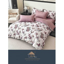 Lenjerie Pat Dublu 6 Piese cu Cearșaf cu Elastic – Bumbac Finet, Model Floral Roz Pudrat, LDE-007