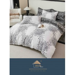 Lenjerie Pat Dublu 6 Piese cu Cearșaf cu Elastic – Bumbac Finet, Model Fluturi Alb-Negru, LDE-055