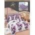 Lenjerie Pat Dublu 6 Piese cu Cearșaf cu Elastic – Bumbac Finet, Model Fluturi Mov și Flori Roz, LDE-005