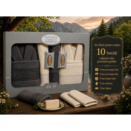 Set Cadou Baie 10 Piese pentru Cuplu – Halate de Baie și Prosoape Elegante, HBC-035 Halate de baie