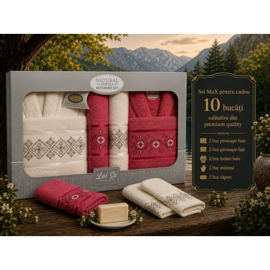 Set Cadou Baie 10 Piese pentru Cuplu – Halate de Baie și Prosoape Elegante, HBC-036 Halate de baie