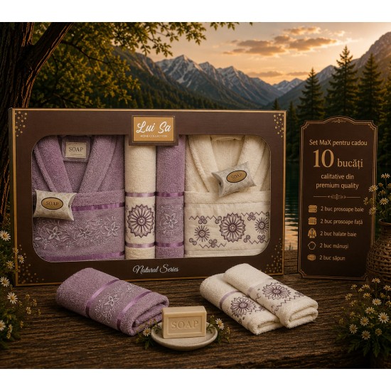 Set Cadou Baie 10 Piese pentru Cuplu – Halate de Baie și Prosoape Elegante, HBC-039 Halate de baie