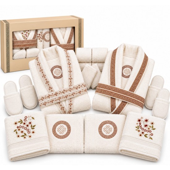 Set Cadou Baie 14 Piese pentru Cuplu – Halate de Baie și Prosoape Elegante, HBC-050 Halate de baie