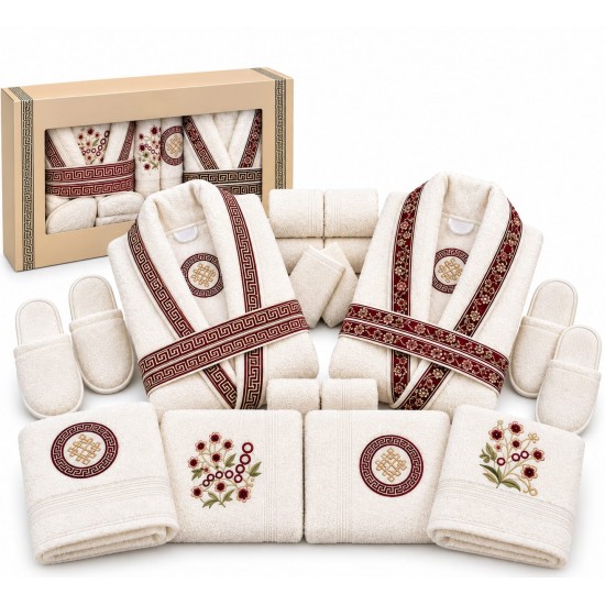 Set Cadou Baie 14 Piese pentru Cuplu – Halate de Baie și Prosoape Elegante, HBC-051 Halate de baie