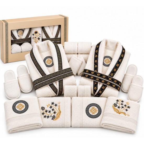 Set Cadou Baie 14 Piese pentru Cuplu – Halate de Baie și Prosoape Elegante, HBC-053 Halate de baie