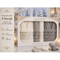 Set Cadou Baie 6 Piese pentru Cuplu – Halate de Baie și Prosoape Elegante, HBC-056