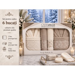 Set Cadou Baie 6 Piese pentru Cuplu – Halate de Baie și Prosoape Elegante, HBC-057