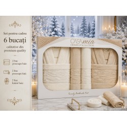 Set Cadou Baie 6 Piese pentru Cuplu – Halate de Baie și Prosoape Elegante, HBC-058