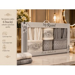 Set Cadou Baie 6 Piese pentru Cuplu – Halate de Baie și Prosoape Elegante, HBC-059