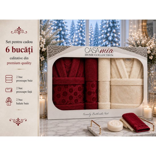 Set Cadou Baie 6 Piese pentru Cuplu – Halate de Baie și Prosoape Elegante, HBC-064 Halate de baie