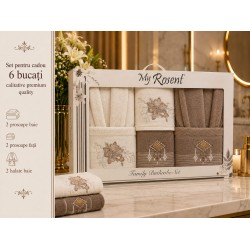 Set Cadou Baie 6 Piese pentru Cuplu – Halate de Baie și Prosoape Elegante, HBC-065
