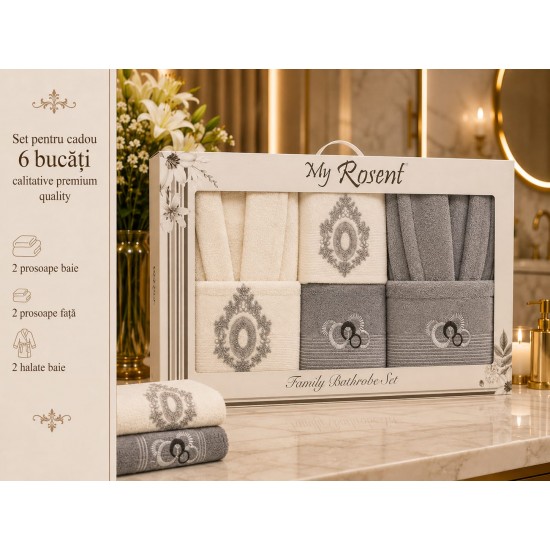 Set Cadou Baie 6 Piese pentru Cuplu – Halate de Baie și Prosoape Elegante, HBC-068 Halate de baie