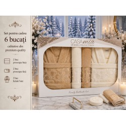 Set Cadou Baie 6 Piese pentru Cuplu – Halate de Baie și Prosoape Elegante, HBC-070