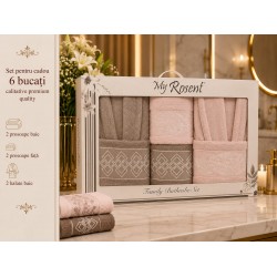 Set Cadou Baie 6 Piese pentru Cuplu – Halate de Baie și Prosoape Elegante, HBC-071
