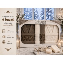 Set Cadou Baie 6 Piese pentru Cuplu – Halate de Baie și Prosoape Elegante, HBC-072