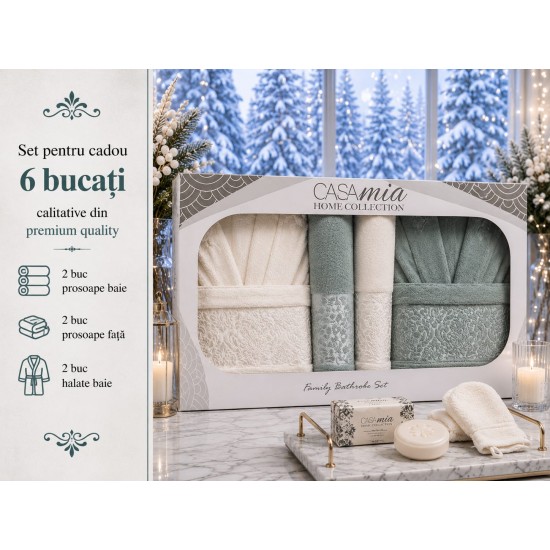 Set Cadou Baie 6 Piese pentru Cuplu – Halate de Baie și Prosoape Elegante, HBC-073 Halate de baie
